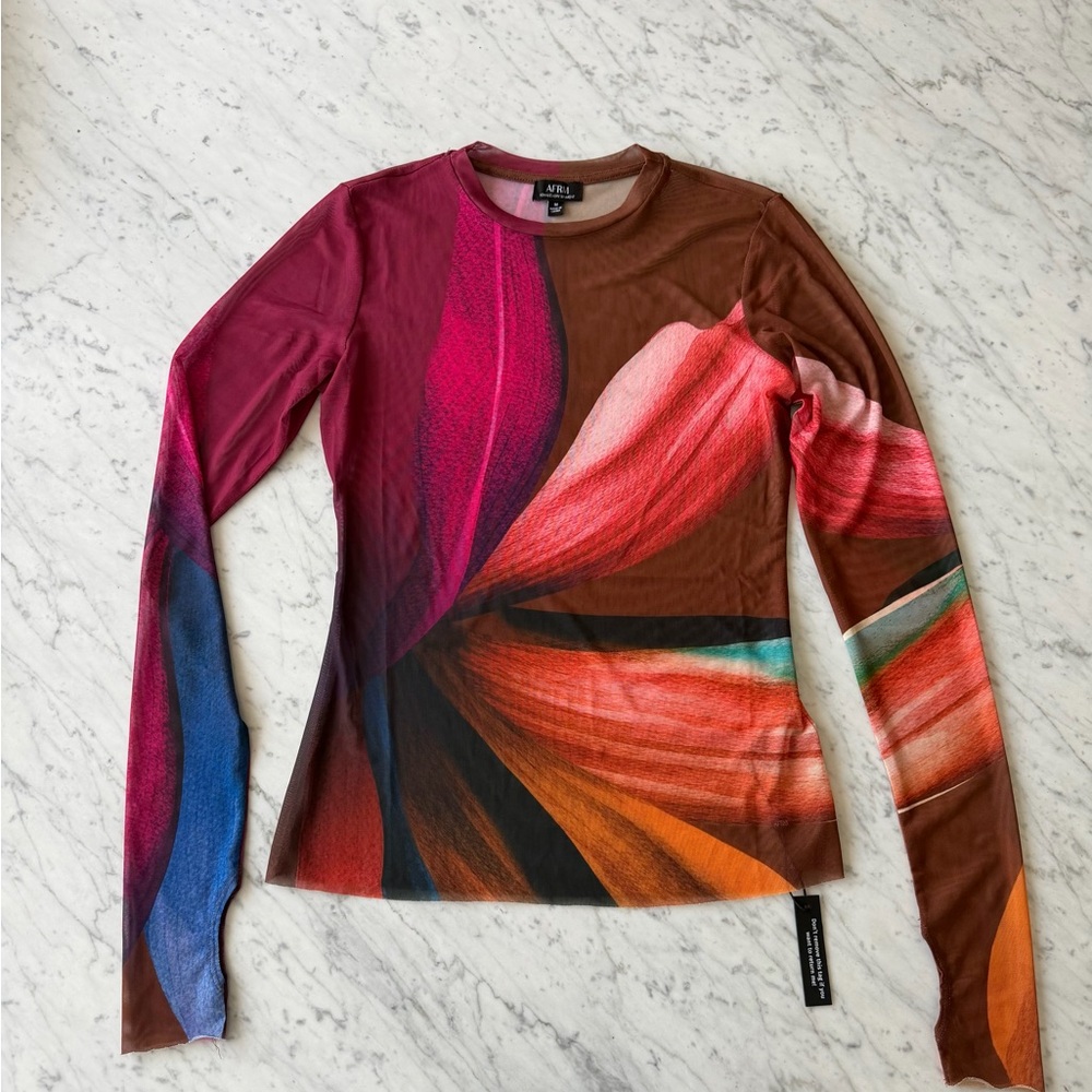 AFRM Kaylee Top - Earthen Leaf Lotus - Long Sleeve Top - MEDIUM
